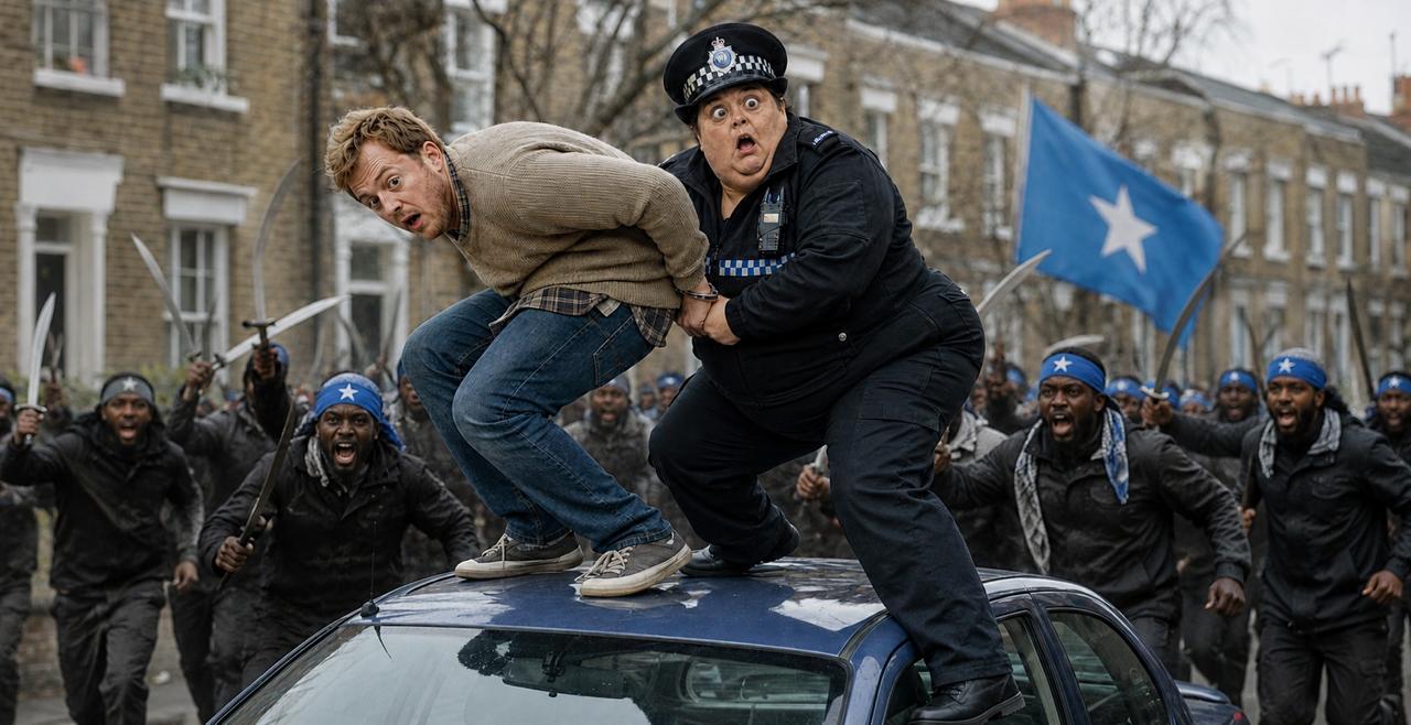 Officer Tard arresting the wrong white man on top of a car